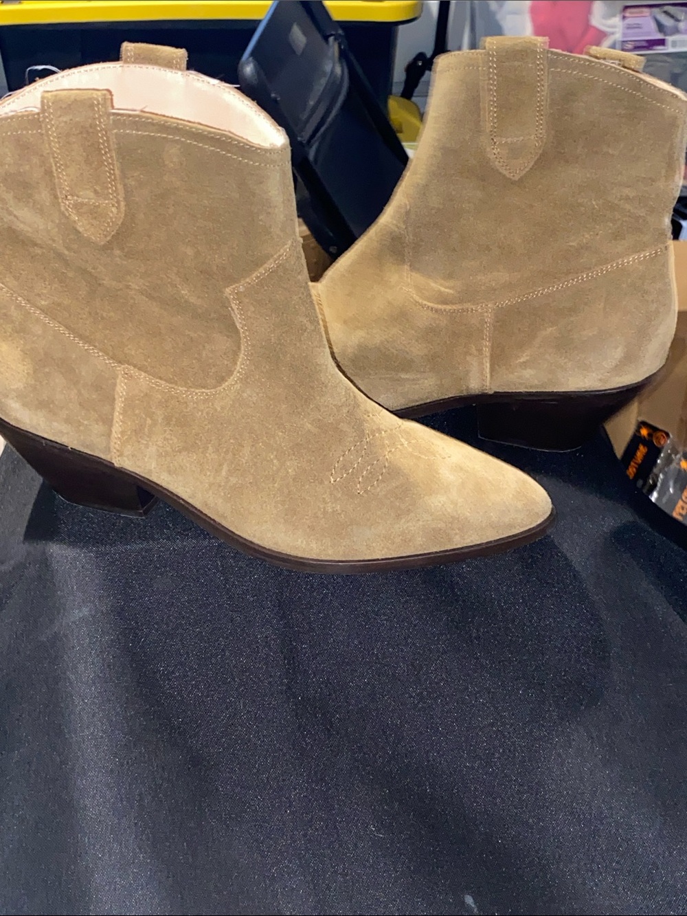 BODEN WO SIZE 9.5-10 TAN LEATHER SUEDE WESTERN ANKLE BOOTS EUC CLEAN
